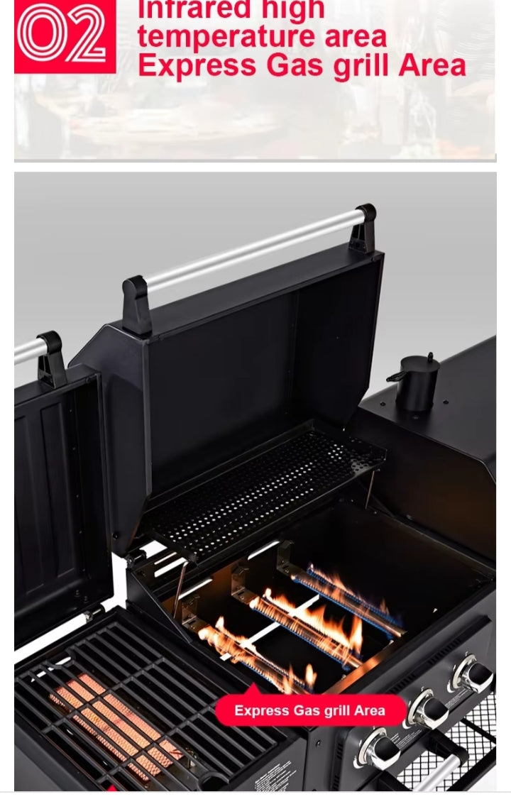 Large Gas And Charcoal Grill  Bbq  With Smoker Oven