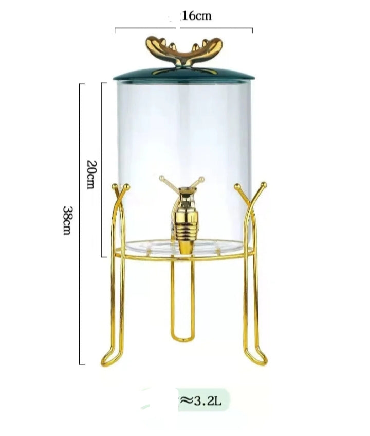 glass dispenser and container with metal tray